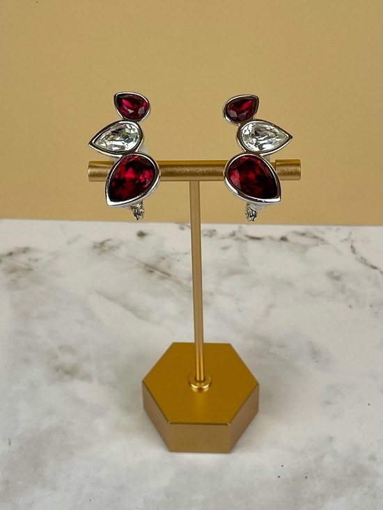 Yves Saint Laurent Jewelry - Vintage Yves Saint Laurent Couture Ruby Red Crystal Cluster Clip-On Earrings
